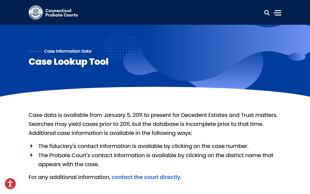 Connecticut probate court records case lookup tool
