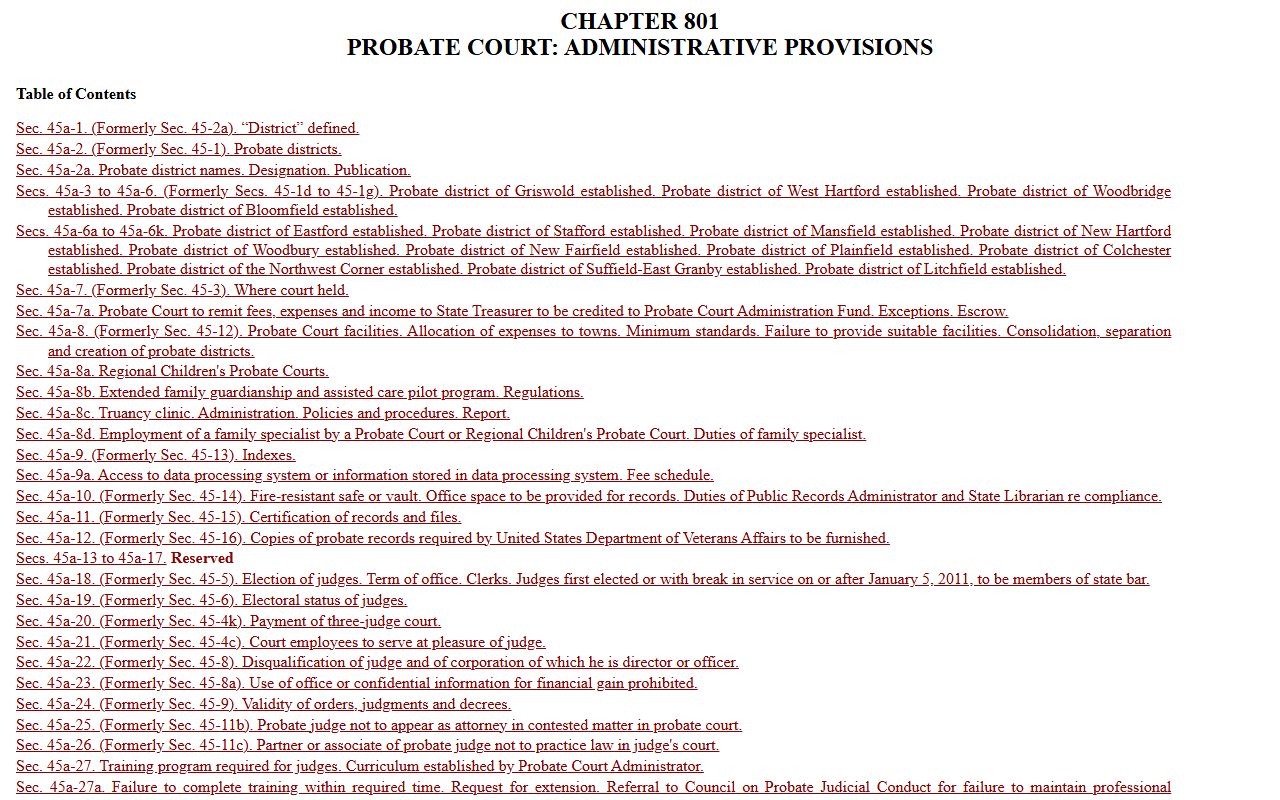 Connecticut probate court records cgs chapter 801 administrative