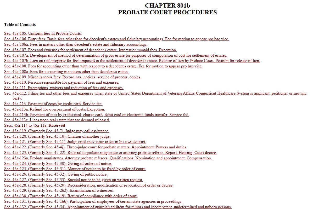 Connecticut probate court records cgs chapter 801b fees