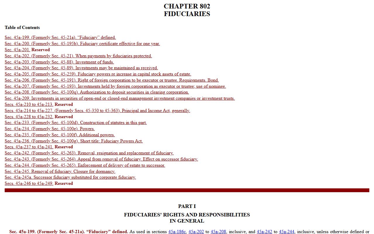 Connecticut probate court records cgs chapter 802 fiduciaries