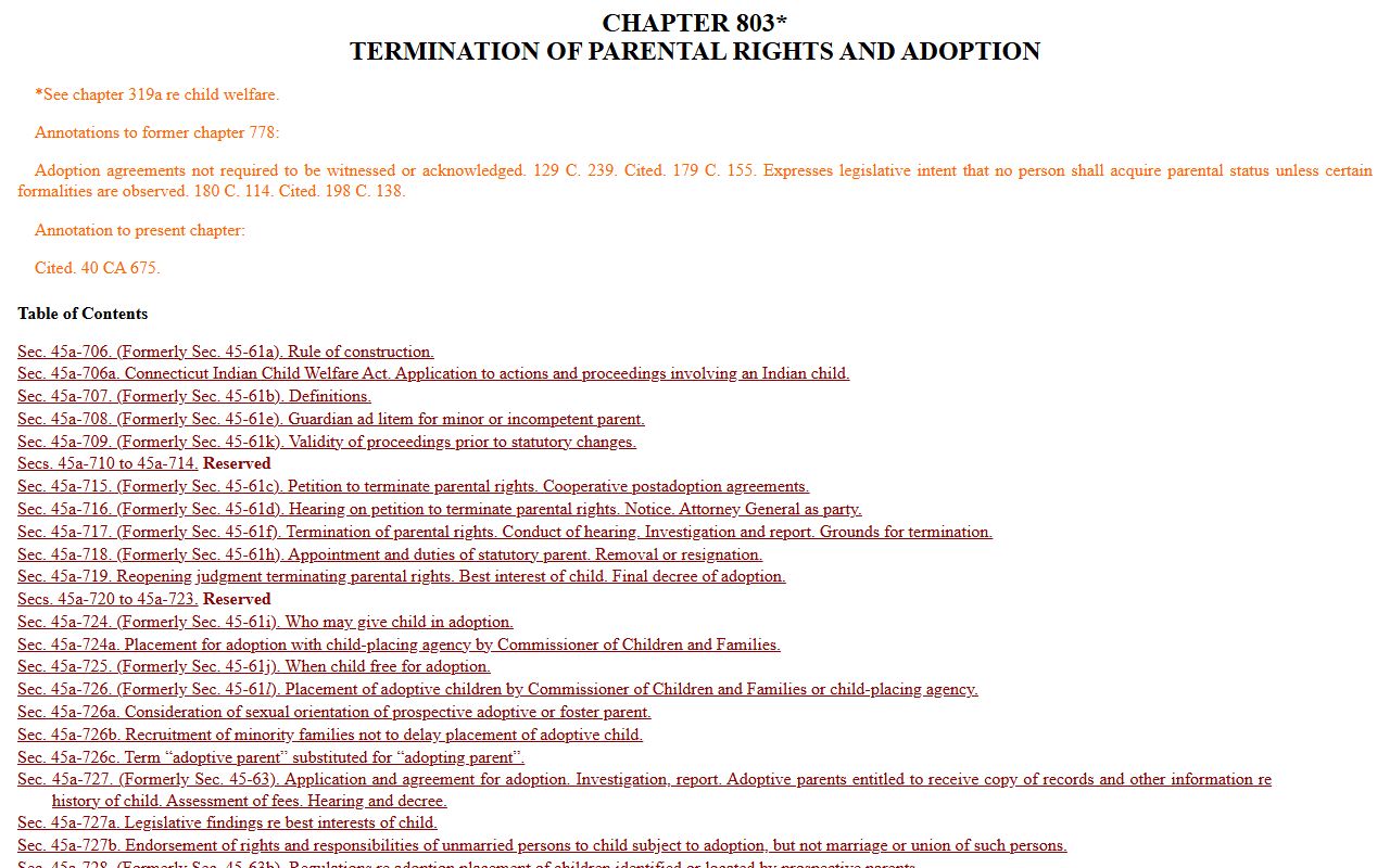 Connecticut probate court records cgs chapter 803 parental rights