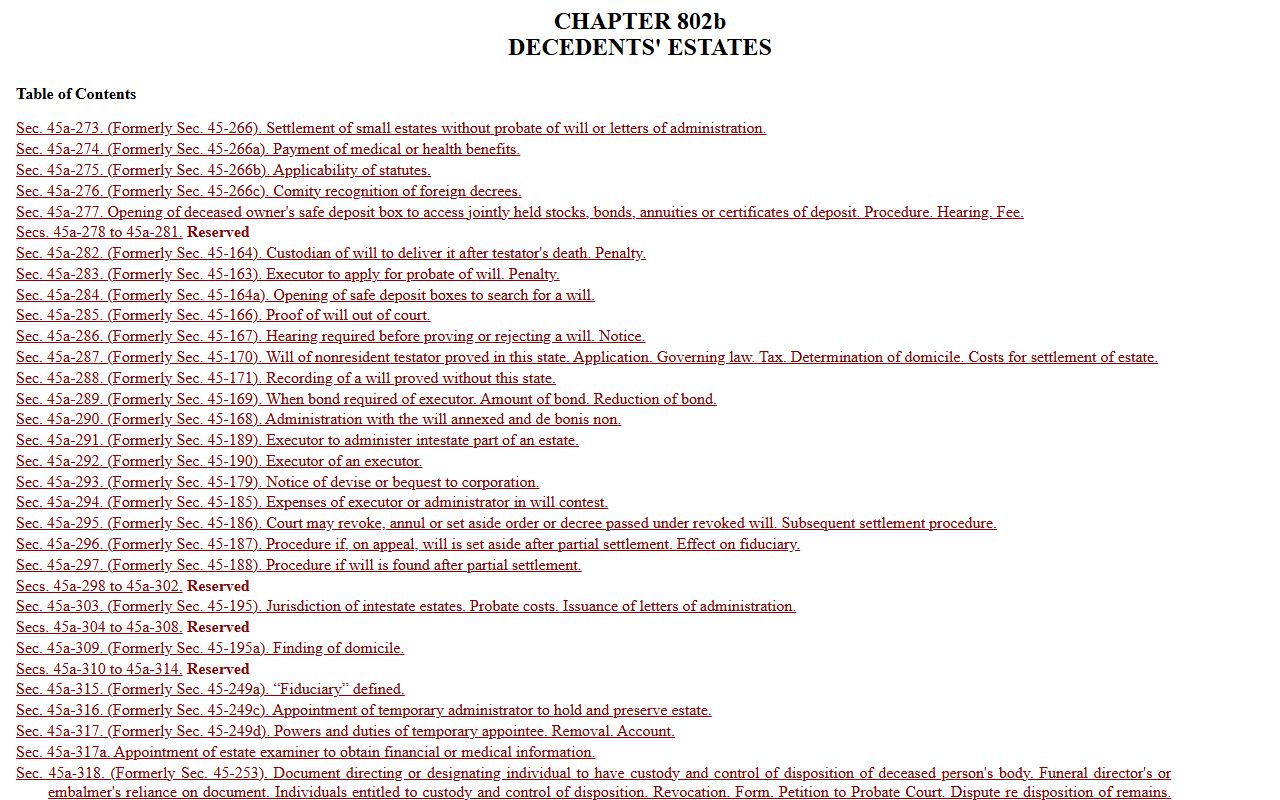 Connecticut probate court records chapter 802b - decedents' estates