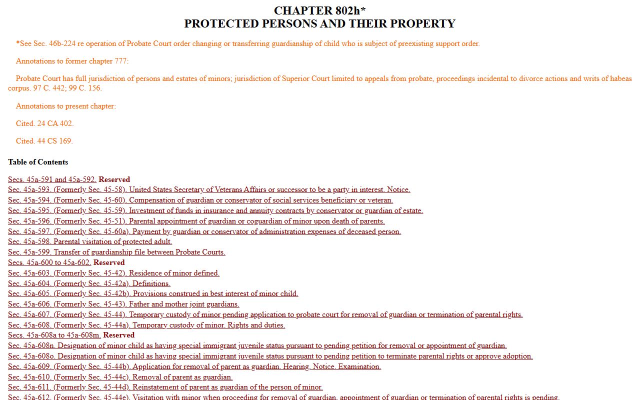 Connecticut probate court records chapter 802h - protected persons