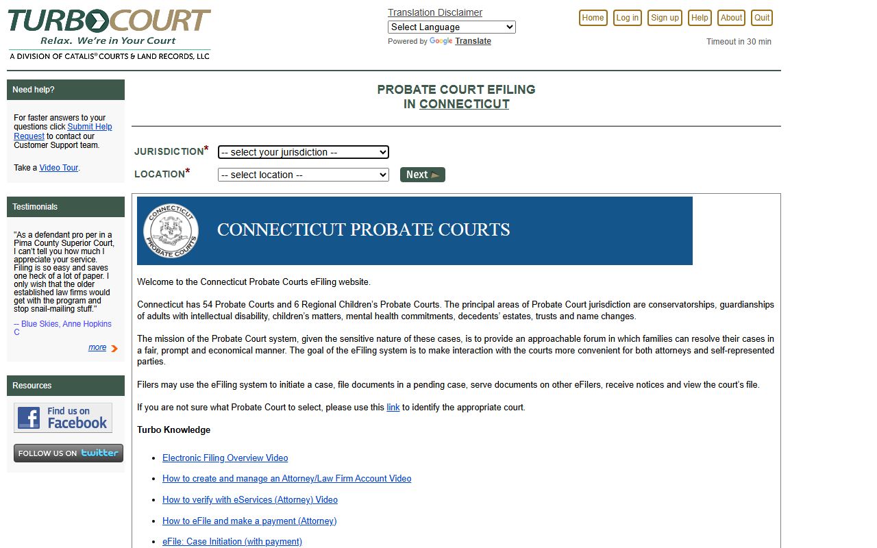 Connecticut probate court records efiling portal