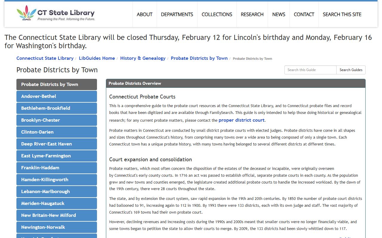 Connecticut probate court records probate districts by town
